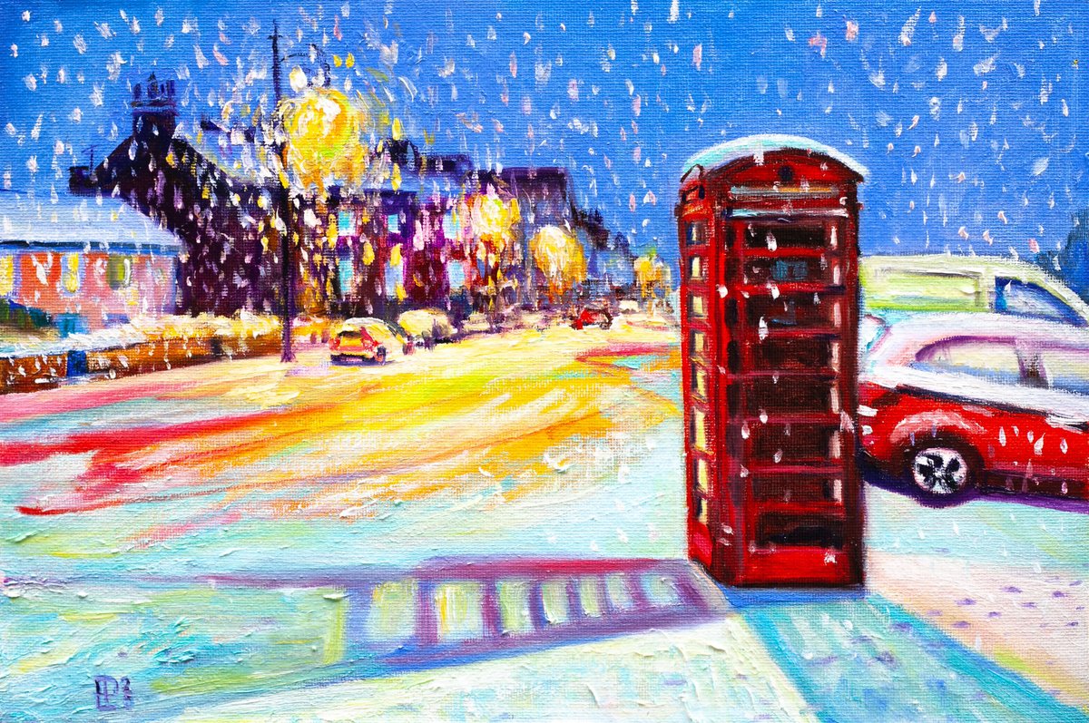 Expressive Oil Painting , Snow In The Ferry Framed By Liudmila Pisliakova, 15 X 11, Artwork For Sale On Artfinder