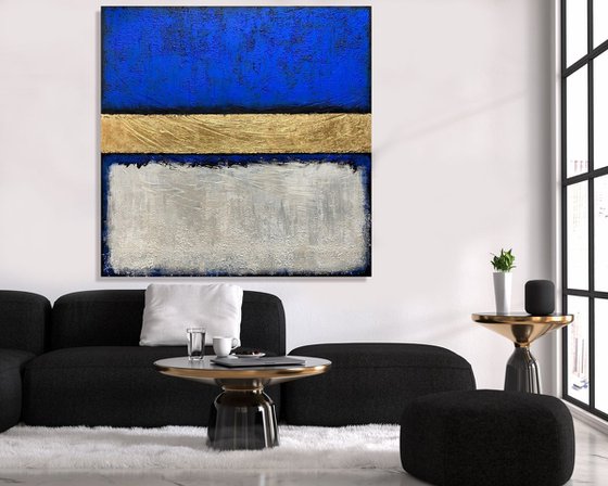 Out of the Blue - XL LARGE,  TEXTURED, GOLD LEAF ABSTRACT ART – EXPRESSIONS OF ENERGY AND LIGHT. READY TO HANG!