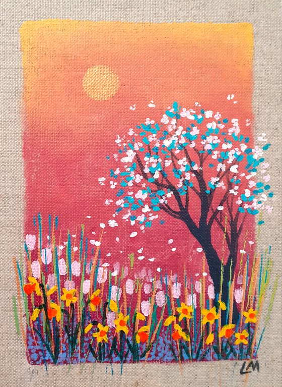 Spring Scene on Linen Panel