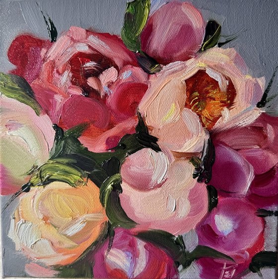 Bright Peonies on Grey