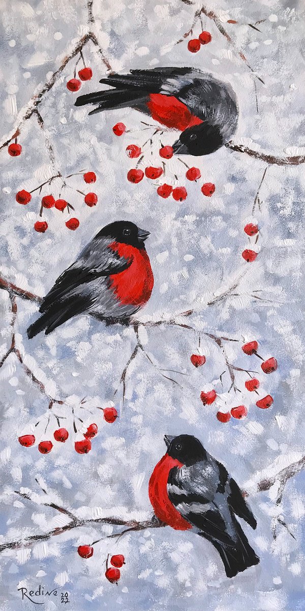 Bullfinches in winter by Irina Redine