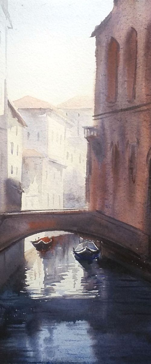 Winter Morning Venice Canals - Watercolor Painting by Samiran Sarkar