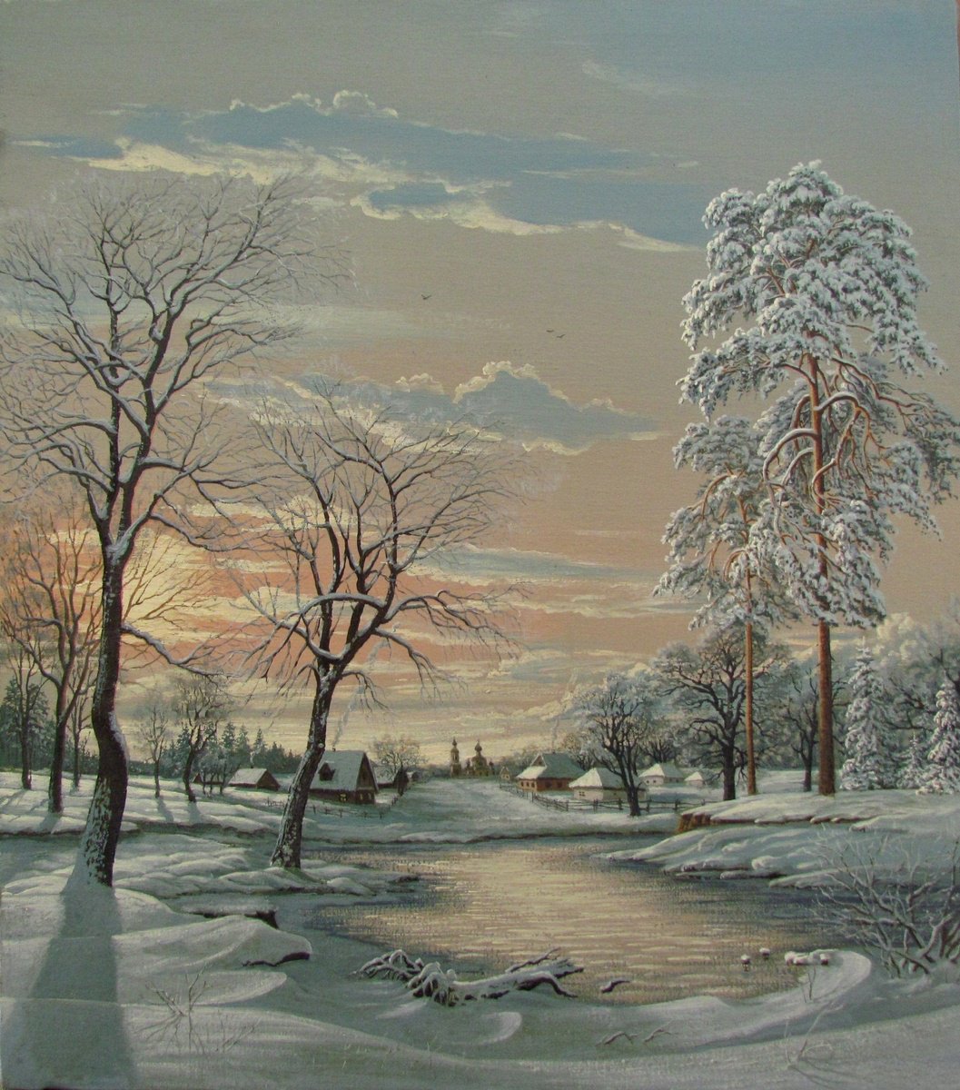 Photorealistic Landscape Oil Painting By Viktoriia Pidvarchan, 16 X 20", Winter, Original Artwork