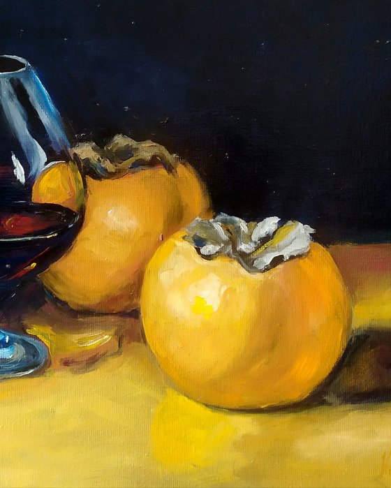 Still life "Persimmon and wine"