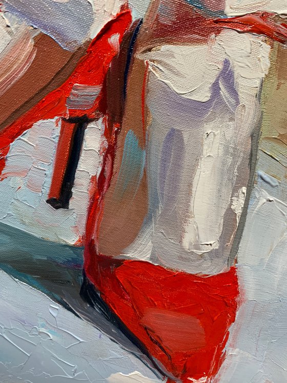 On red heels.