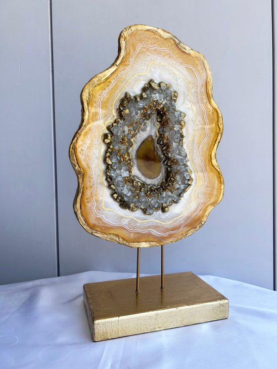 Geode Slice White Pearl & Gold