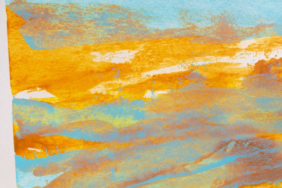 Orange clouds - knife painting, ideal decoration design home interior affordable abstract abstraction deco paper blue landscape cloudy sky