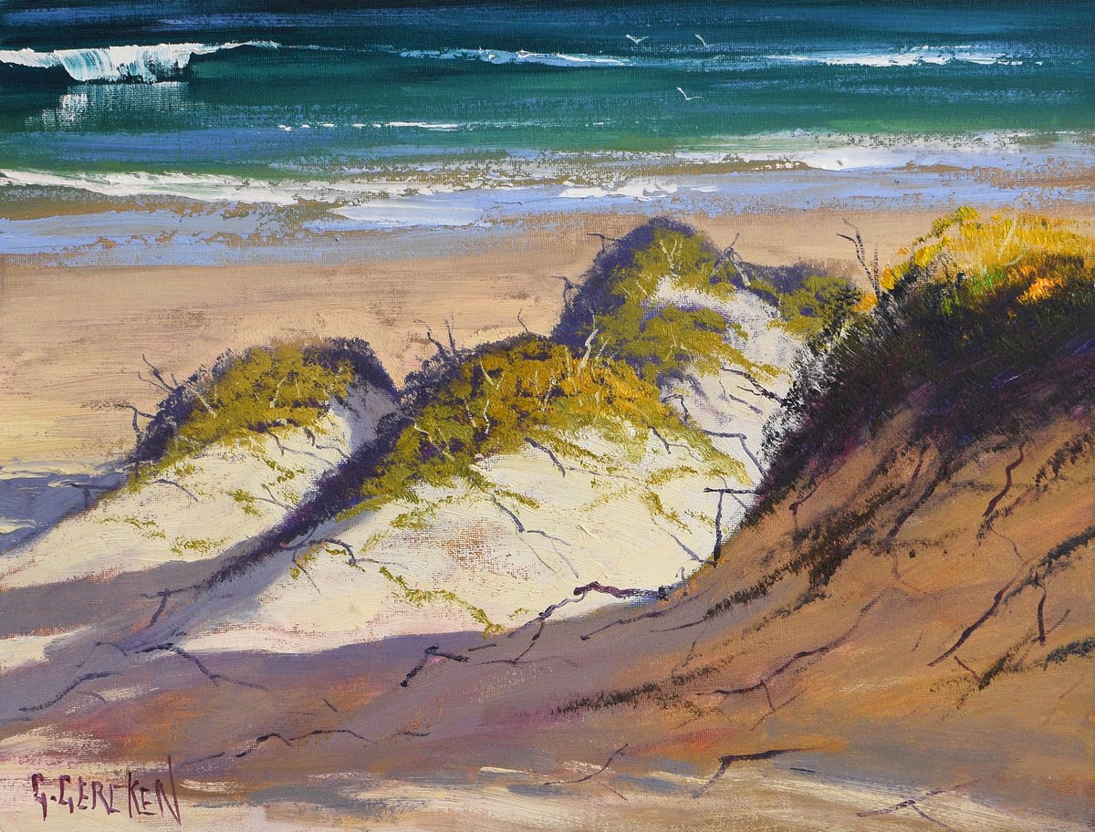 Beach Painting original oil coastal sand dunes seascape on canvas by Graham Gercken