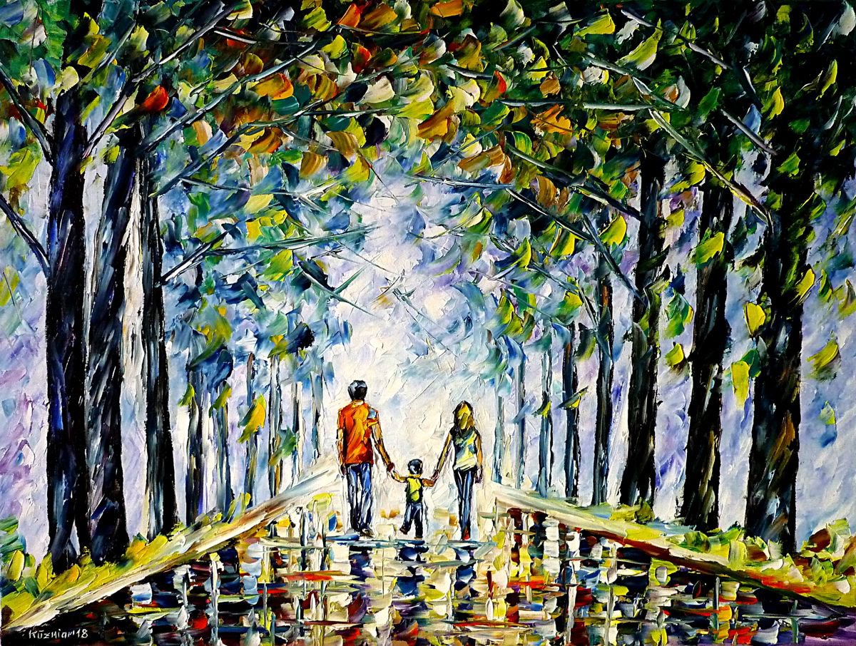 Expressive Oil Painting , Family Walk By Mirek Kuzniar, 31 X 24, Artwork For Sale On Artfinder
