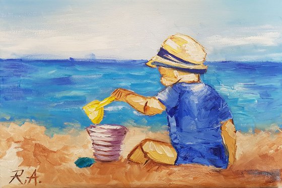 Baby playing on the sandy beach 20*30 cm