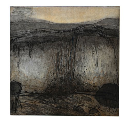 Heike Roesel "Rockfall", etching in variation in edition of 15 by Heike Roesel