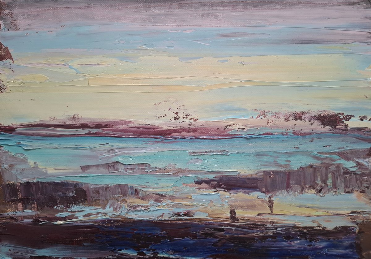 Abstract Landscape Oil Painting By Olena Kolotova, 14 X 10", Oil Painting Silent Sea, Original Artwork