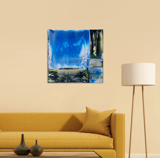 "I'll Put It On Ice" - Original PMS Abstract Acrylic Painting On Recycled Wooden Desk Panel - 27" x 26"