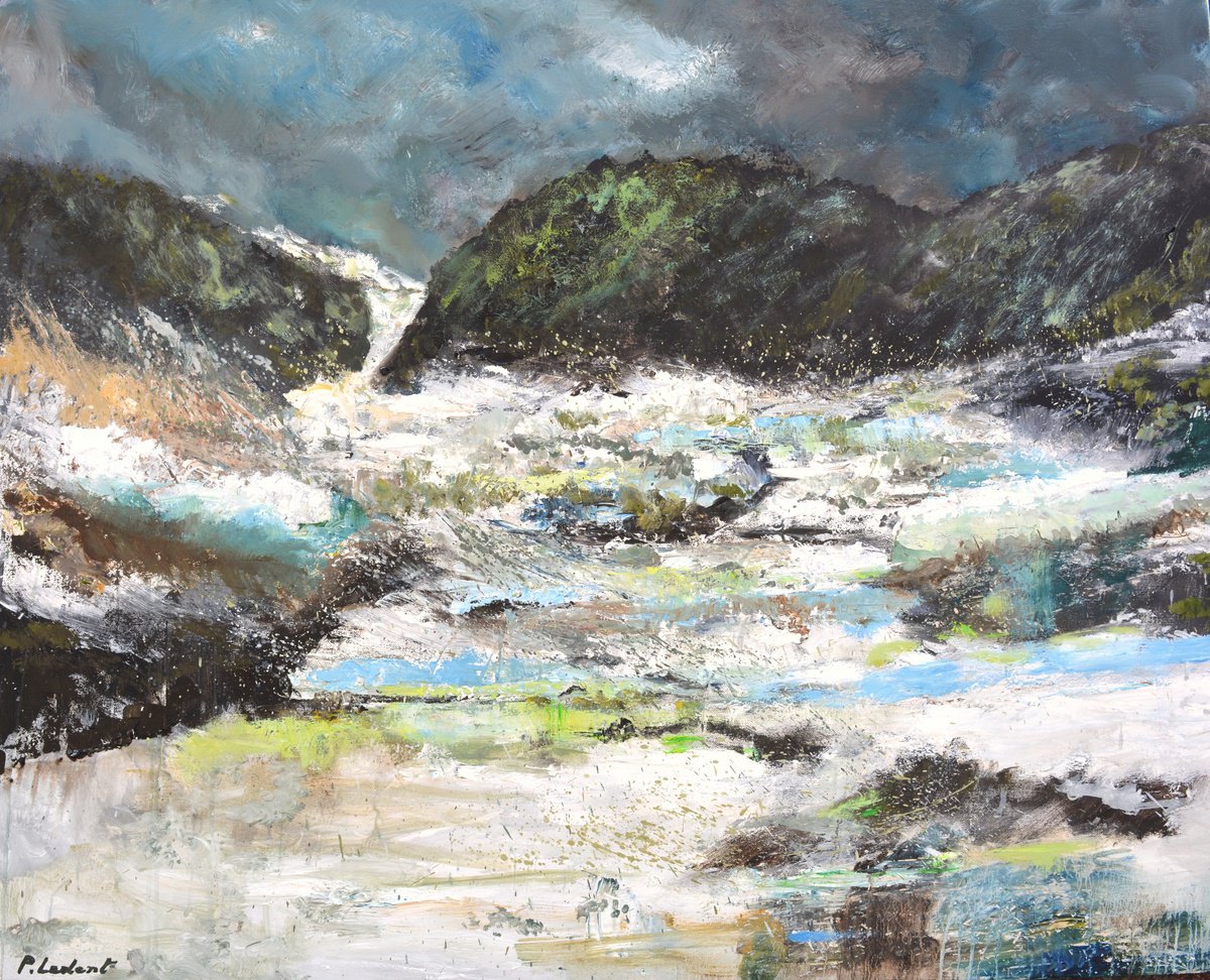 Abstract Landscape Oil Painting By Pol Henry Ledent, 39 X 31", Whispers Carved In Water, Original Artwork