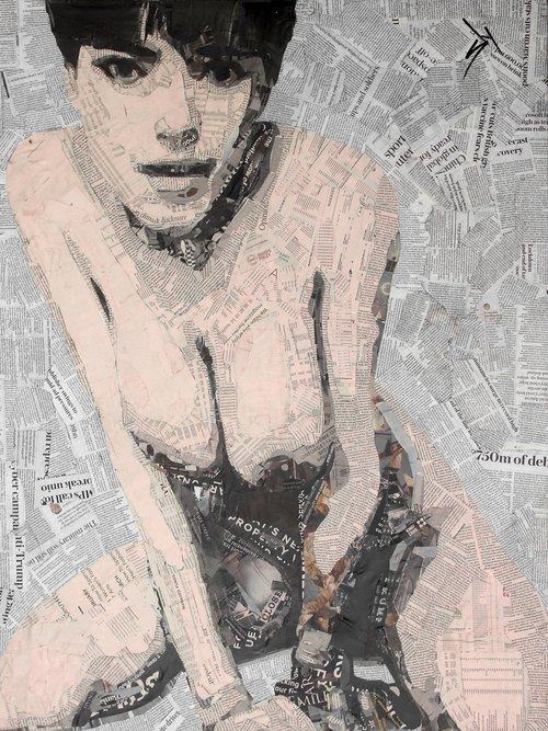 The Financial Times nude 2 (Newspaper art). by Juan Sly