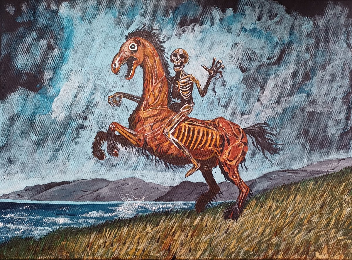 Naive Animal Acrylic Painting By Corinne Hamer, 16 X 12, The Nuckelavee, Original Artwork