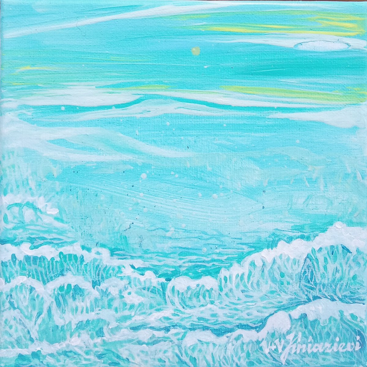Impressionistic Landscape Acrylic Painting By V+V Kniazievi, 8 X 8", "Calming Seascape #3", Original Artwork