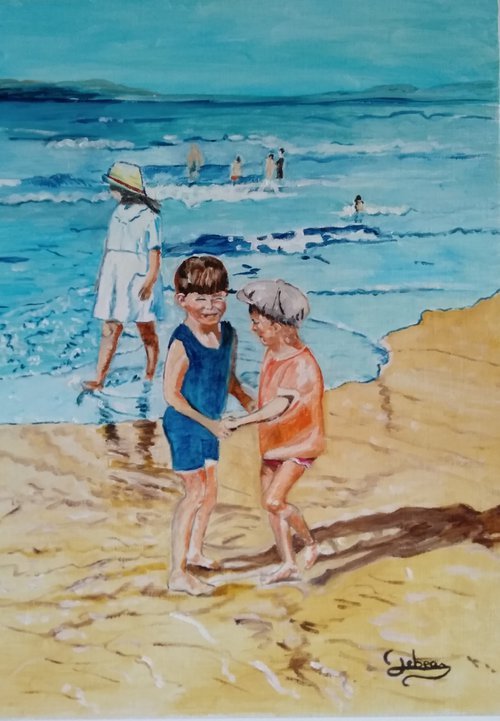 Two brothers - on the beach - children by Isabelle Lucas