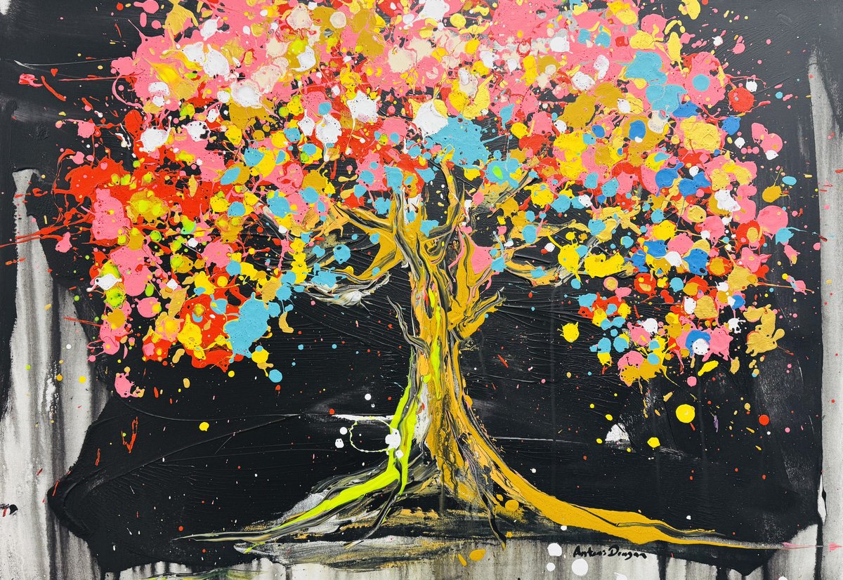 Urban And Pop Landscape Acrylic Painting By Antoni Dragan, 39 X 28, Eternal Glow Of Love, Original Artwork