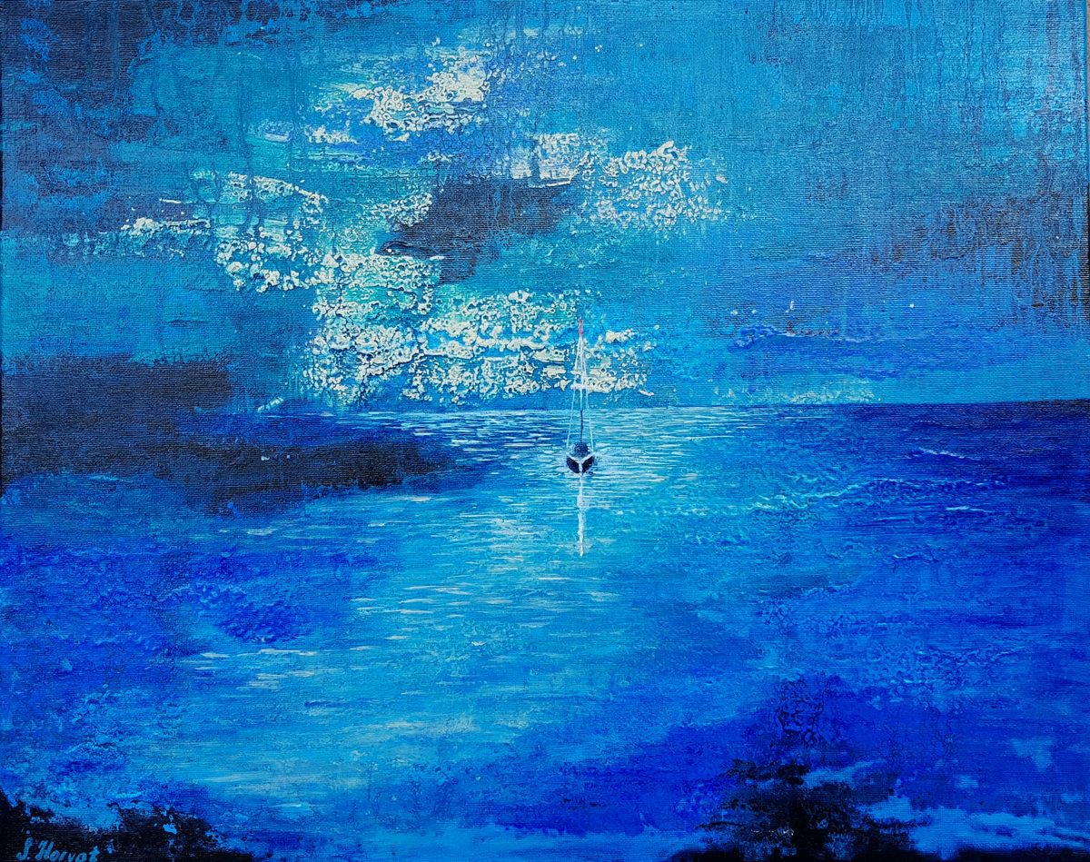 Impressionistic Abstract Acrylic Painting By Silvija Horvat, 20 X 16", Crossing The Sea, Original Artwork