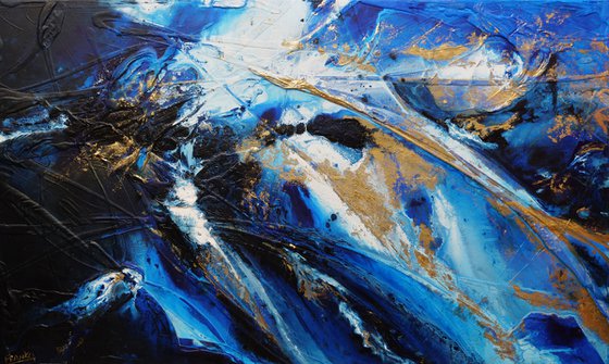 Golden Sapphire 200cm x 120cm Blue Gold Textured Abstract Art