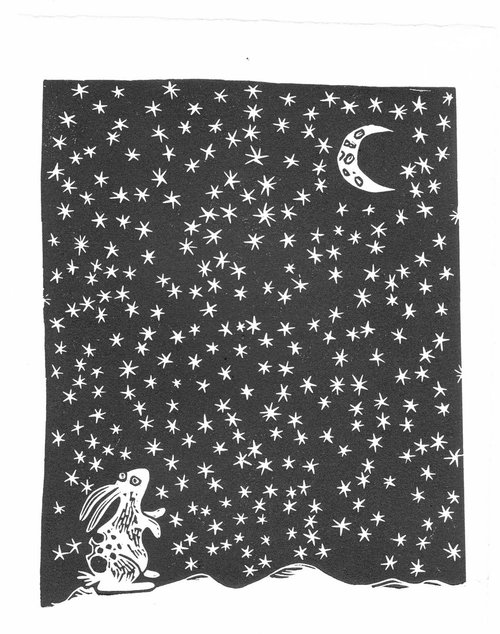 Spotty Rabbit Gazing at the Moon by Melanie Wickham