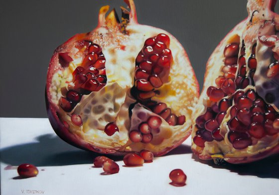 Still life with pomegranate , Original oil on canvas painting