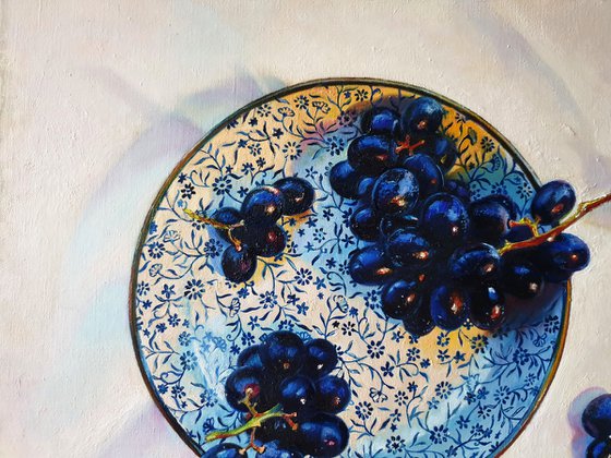 "58 grapes"  still life summer grape white liGHt original painting  GIFT (2019)