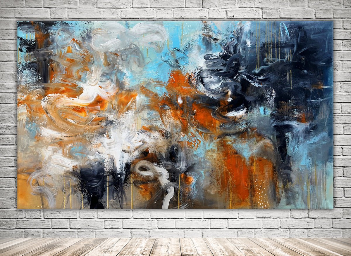 Abstract Acrylic Painting By Andrada Anghel, 60 X 36, Geomagnetic Curls, Original Artwork