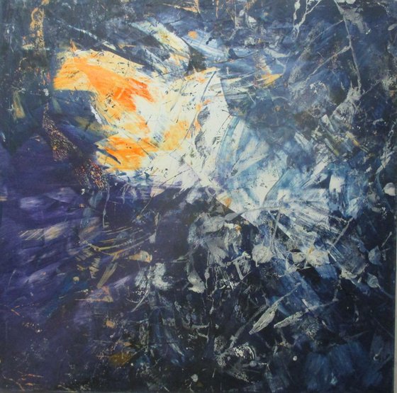 dark blue abstract - informel painting xl 39x39 inch