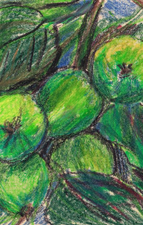 Fruits / Sadeži, 2018, oil pastel on paper, 14 x 21 cm by Alenka Koderman