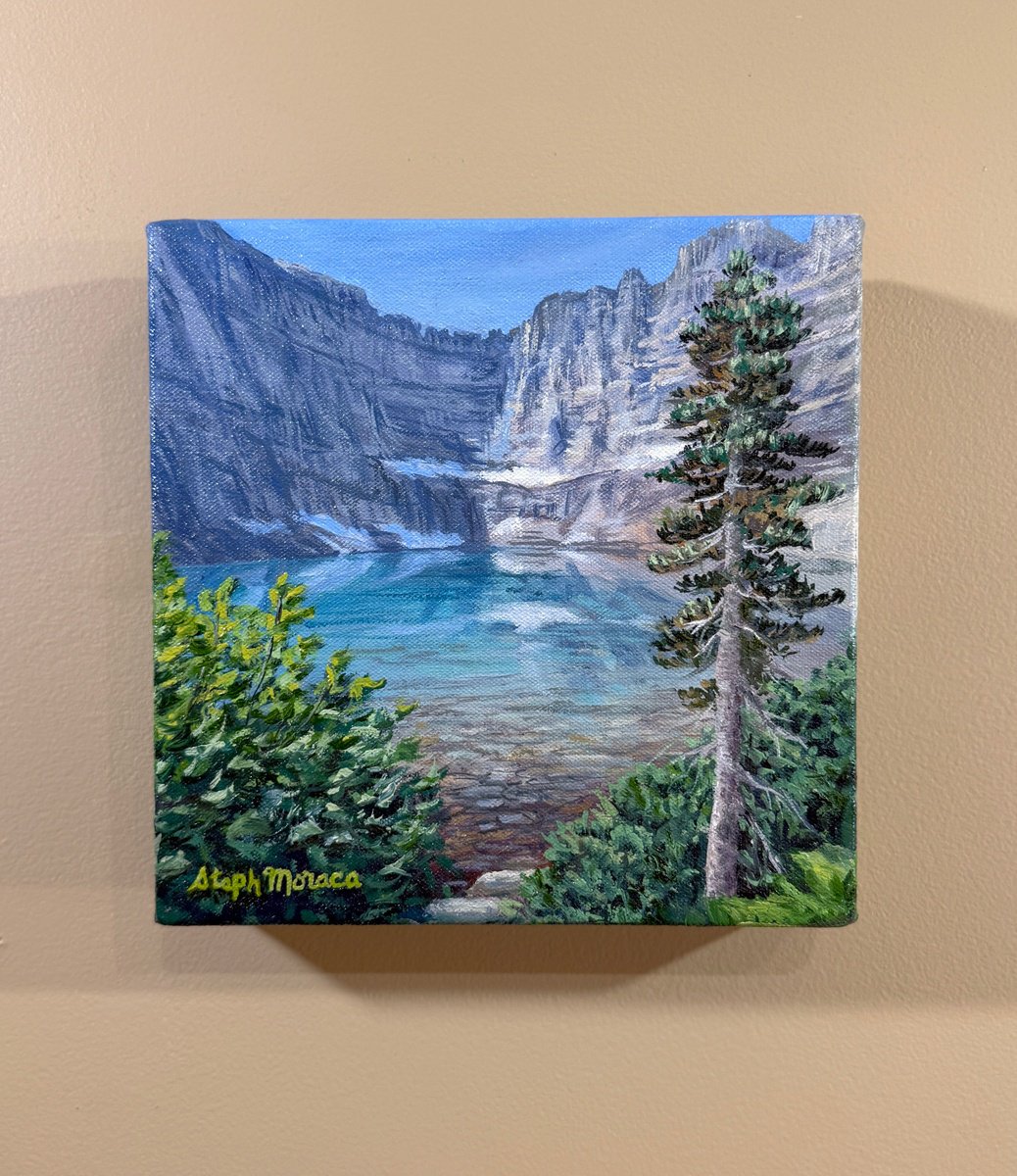 Photorealistic Landscape Oil Painting By Steph Moraca, 10 X 10", Iceberg Lake, Original Artwork