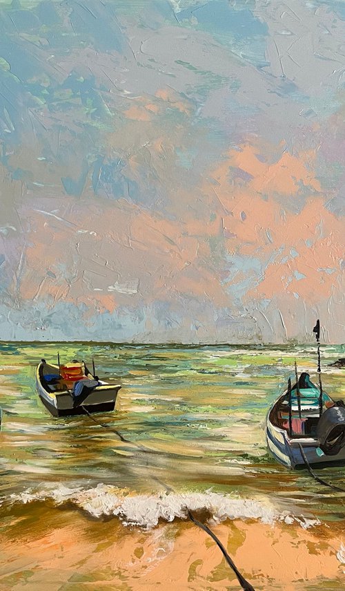 Boats in the beach  Dor by Maria Kireev