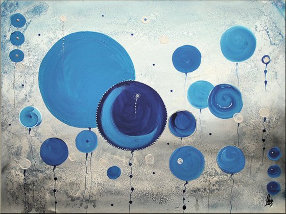 Blue Balloons - Abstract - Acrylic Painting - Canvas Art - Framed Painting - Wall Art - Blue Painting