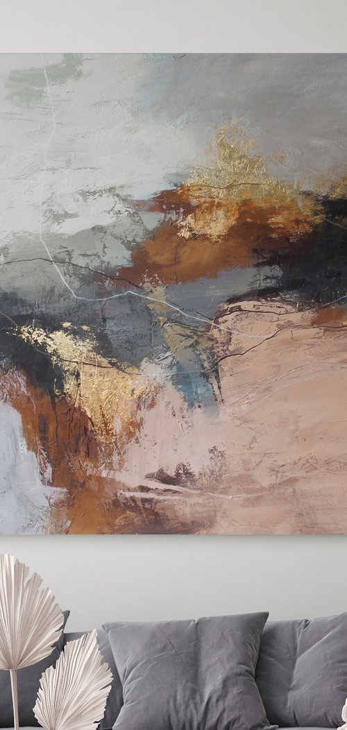 "Orange Flight" Gray cream brown art by Yana Sagan