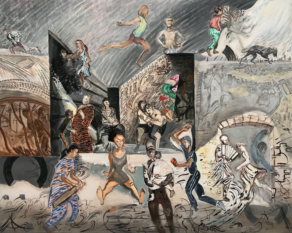 Expressive Cityscapes Oil Painting By Frank Creber, 49 X 39, We Are Our Environments, Original Artwork