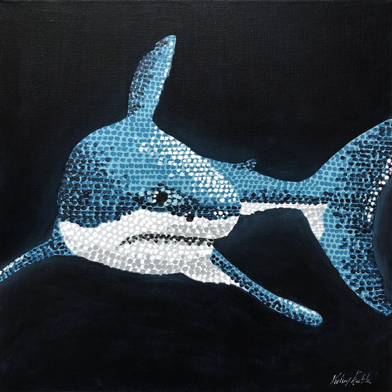 The Great White Shark - pointillism painting