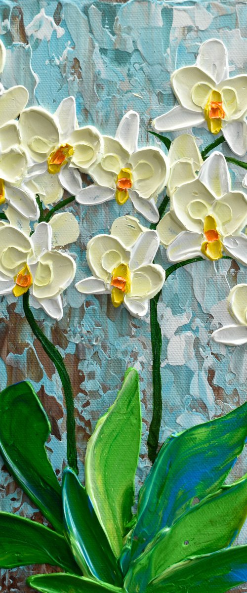 Yellow Orchid - Impasto Flower Painting by Olga Tkachyk