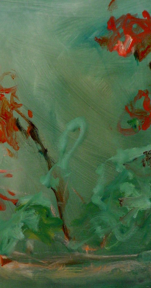 Large Pot With Red Flowers by Leon Sarantos