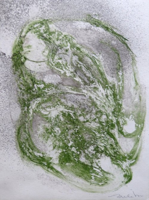 Green Mood 30, acrylic on paper 28x21 cm by Frederic Belaubre