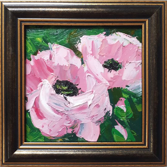 Pink Poppy II...framed / ORIGINAL OIL PAINTING / FROM MY A SERIES OF MINI WORKS