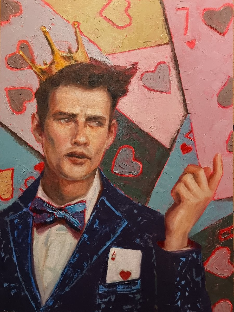 Expressive Portrait Oil Painting By Artmoods Tp, 13 X 17, King Of Hearts, Original Artwork