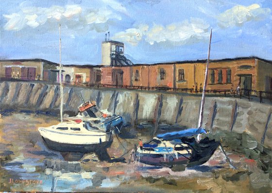 Waiting for the Tide, boats at Margate. An original oil painting.