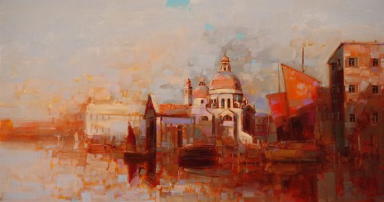 Venice in Gold Original oil painting  Handmade artwork One of a kind Large Size