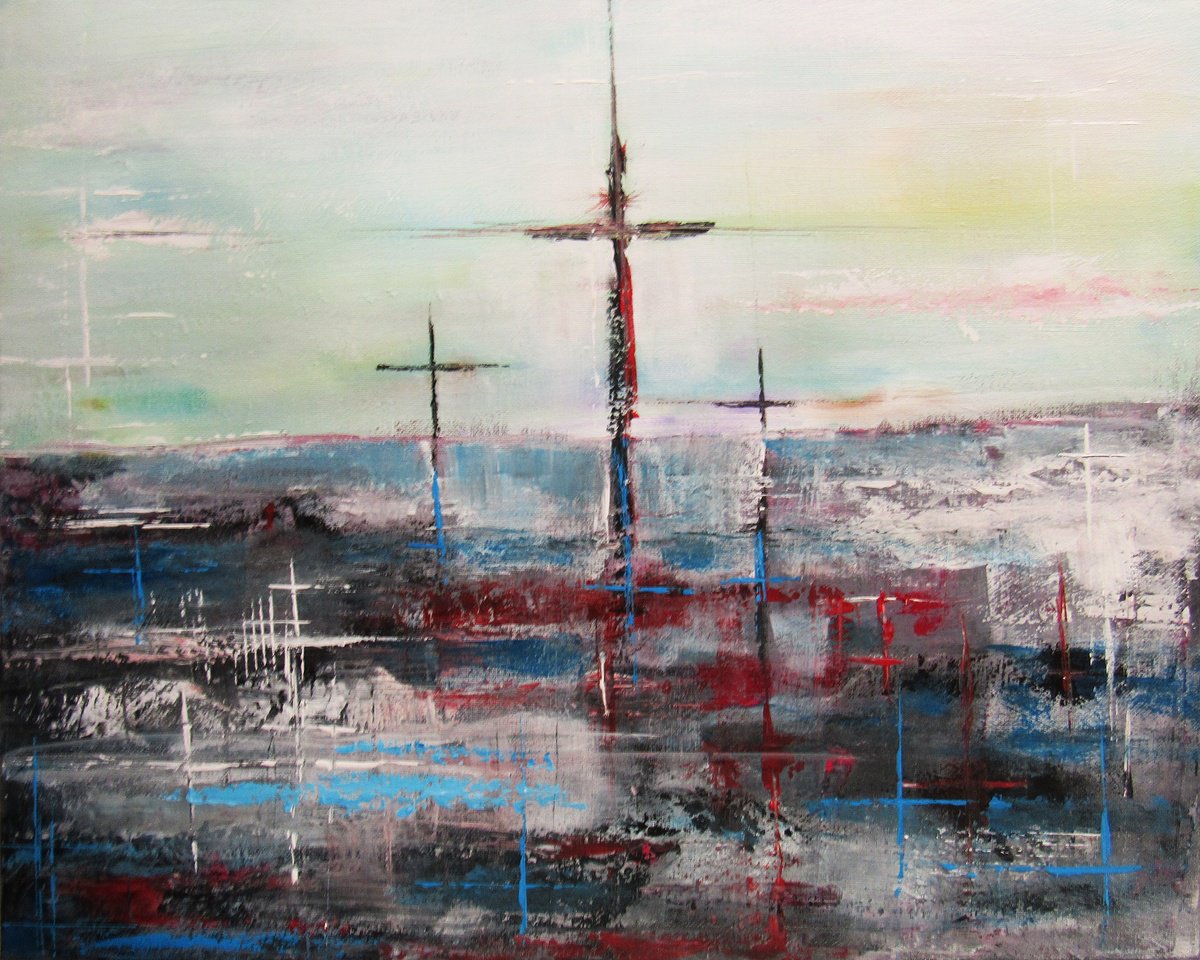 Abstract Acrylic Painting By William F. Adams, 20 X 16", You Bore The Thorns. You Took My Place!, Original Artwork