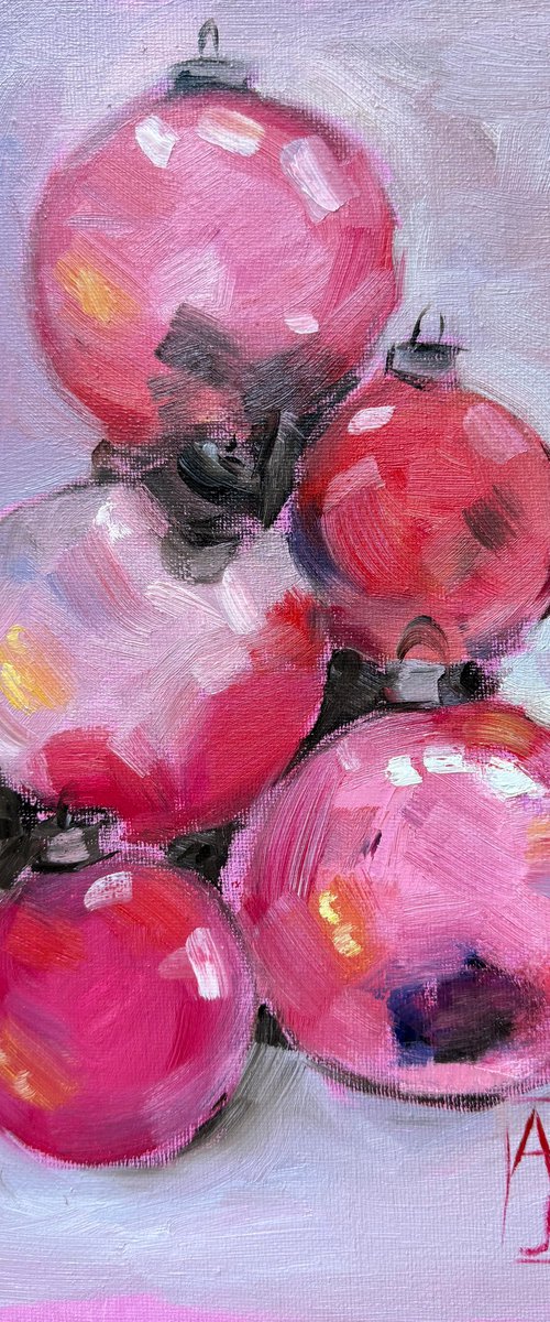 Christmas Pink Baubles by Anja Rudko