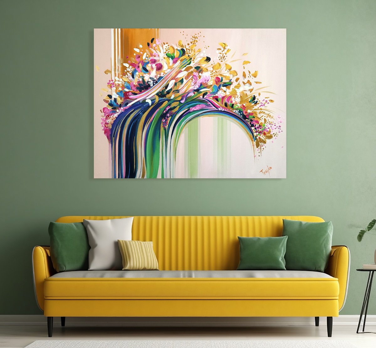 Abstract Acrylic Painting By Trayko Popov, 35 X 28", Scent Of Summer, Original Artwork