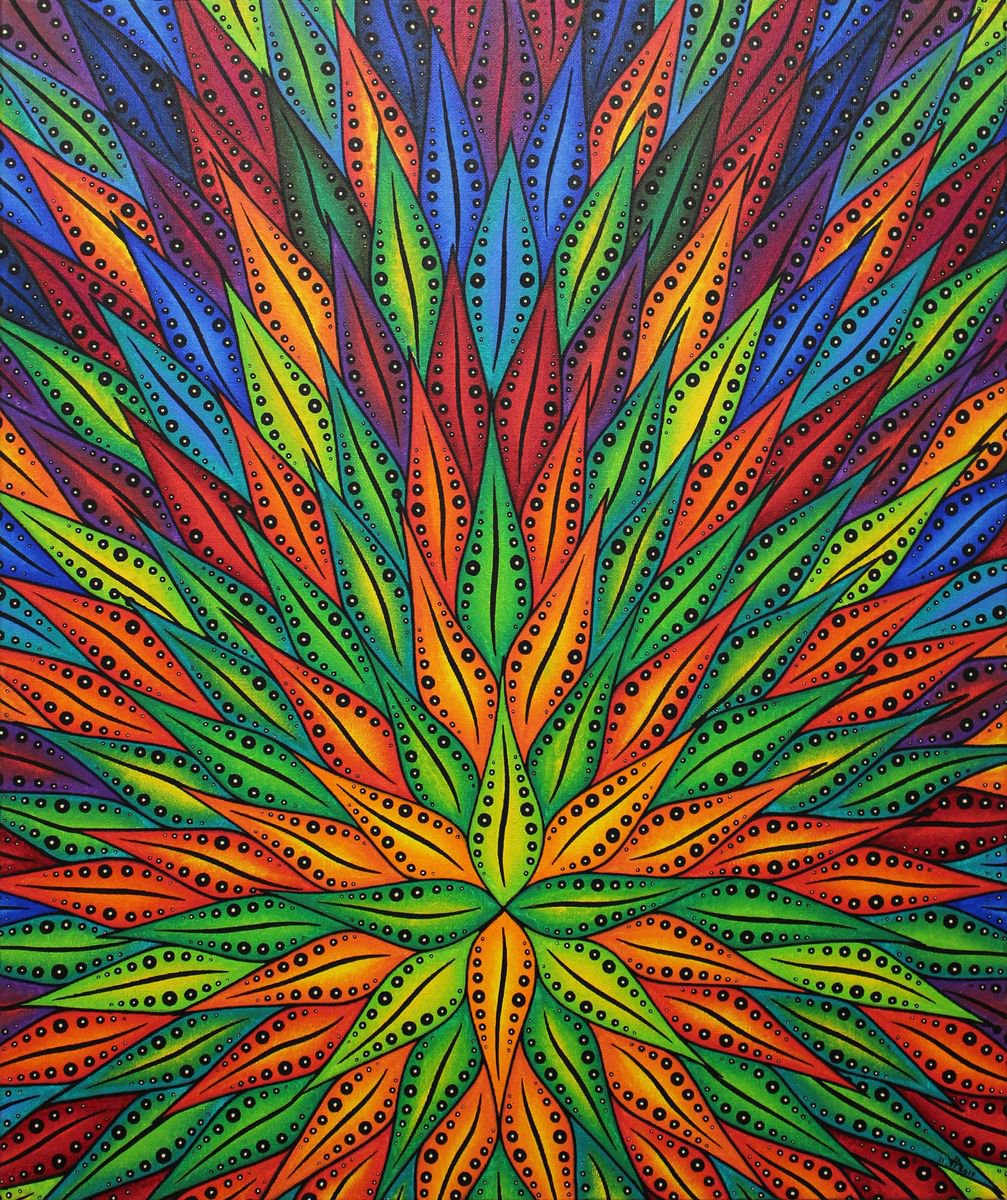 Abstract Botanical Acrylic Painting By Jonathan Pradillon, 18 X 22, Color Flowering, Original Artwork