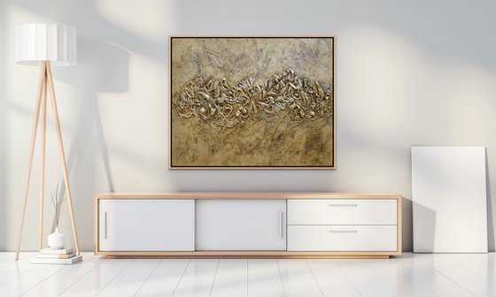 WILD TREASURE.  Gold Bronze Brown Abstract Painting 3D Art