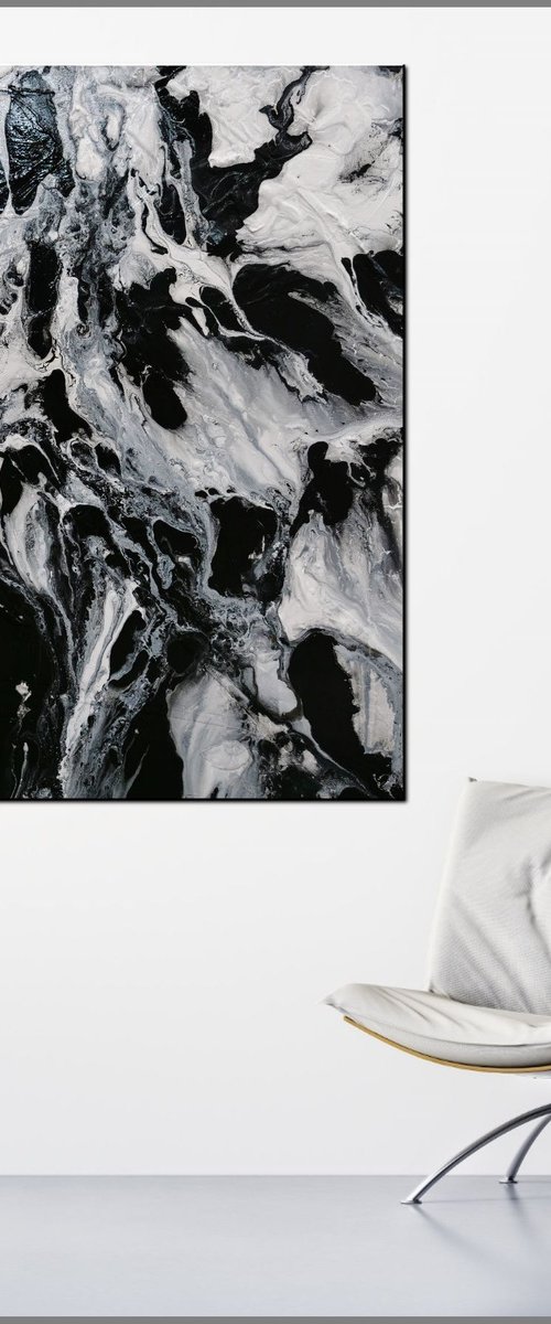 Marbled 120cm x 120cm Black White Abstract Art by Franko